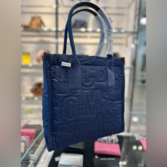 NWT! NEW! Marc Jacobs Jumbo Logo Nylon Quilted Tote Bag - Navy Blue - Picture 4 of 11